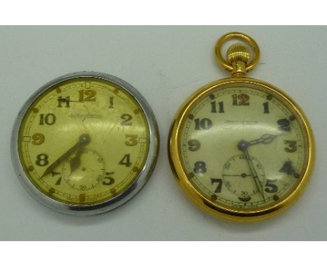 Two Jaeger-LeCoultre military pocket watches; one plated with case back marked G.S.T.P., 244766 and one other, a/f with case 