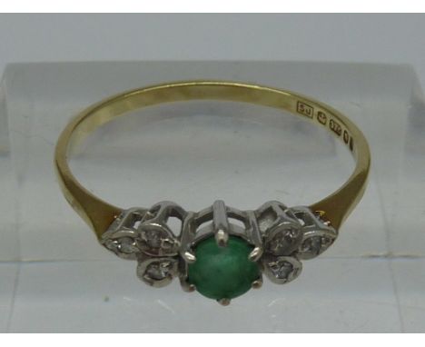 A 9ct gold, emerald and diamond ring, weight 1.3g, size R