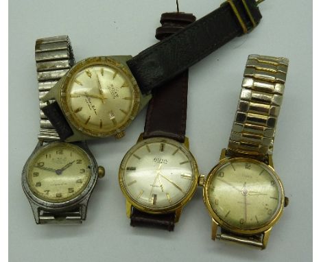 Four gentleman's mechanical wristwatches, Buler, Herald, Avia and Timex