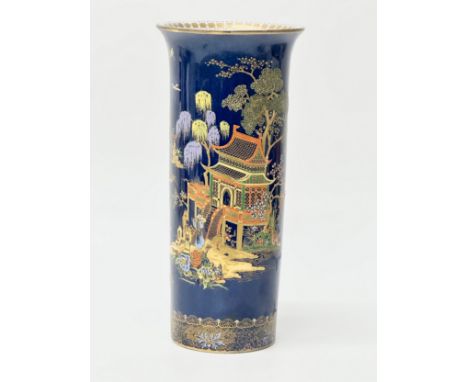 Wiltshaw &amp; Robinson Carlton Ware. C.1920. A New Mikado lustre glaze cylinder vase. With embossed enamel paintwork. 12x26c