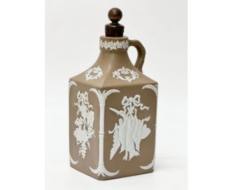 James Dudson. C.1870. A Late 19th Century Jasperware flagon with original stopper. Depicting game birds and hares, with grape