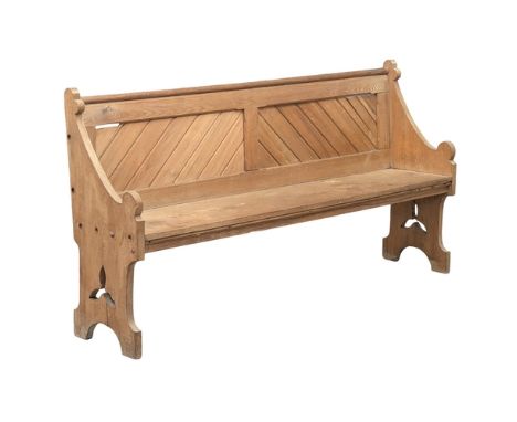 A Late 19th Century Victorian ash gothic style bench / church pew. 175.5cm (1)