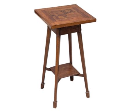 An Early 20th Century Arts &amp; Crafts inlaid oak side table / plant stand. 32.5x66.5cm