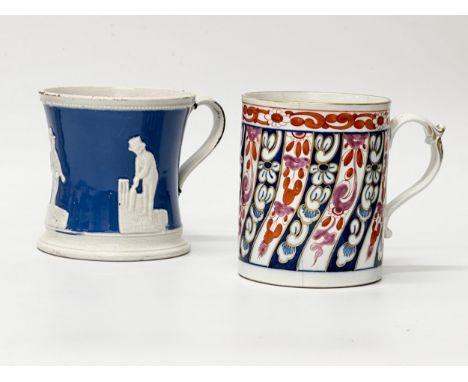 18th and 19th Century English tankards. An 18th Century Worcester “Queen Charlotte” tankard, C.1783-1792, 13.5x9.5x11.5cm. A 