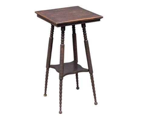 An oak window table. C. 1900. Early 20th Century. With Bobbin turned legs. 38x39x73.5cm