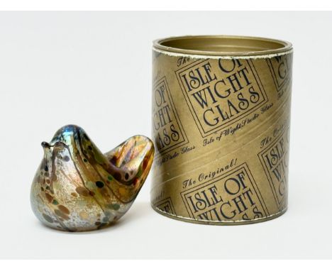 Timothy &amp; Jonathan Harris. A 1990’s Summer Fruits Goldberry iridescent glass bird paperweight. Designed by Timothy &amp; 