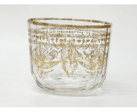 18th Century Bohemian. A gilt slice cut bowl, with curtain draped design and netted fruits. 11.5x9.5cm.