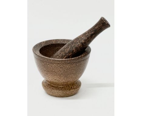 A Thai palmyra palm wood mortar &amp; pestle. 14x11cm