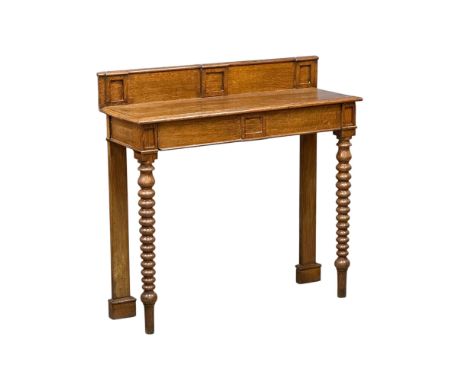 An oak console table. C.1870, Victorian. With bobbin turn front legs, gallery back and long single drawer. 107x36x103cm