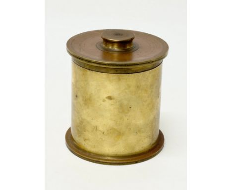 A WWI brass Trench Art tobacco jar. 10x12cm