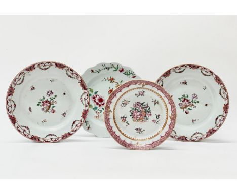 18th Century Chinese Famille Rose plates. Qianlong Period (1735-1796) with enamelled paintwork. 23cm. 19.5cm