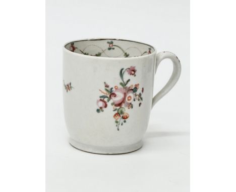New Hall. C.1790. English Famille Rose coffee can. 18th Century. 8x6x6.5cm