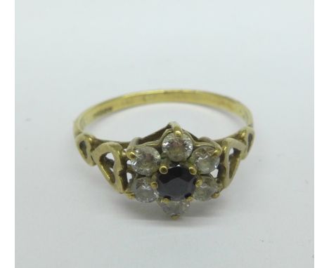 A 9ct gold, cubic zirconia and blue stone ring, 1.5g, O