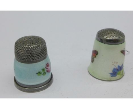 Two silver and enamel thimbles, butterfly a/f