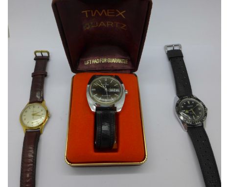 Three wristwatches;- Junghans, Lucerna and Timex quartz
