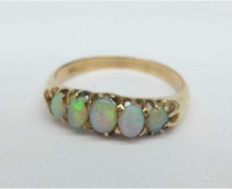 An 18ct gold and opal ring, 2.3g, O, one stone a/f