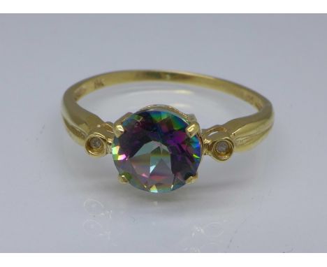 A 9ct gold, mystic topaz and diamond ring, 1.3g, O