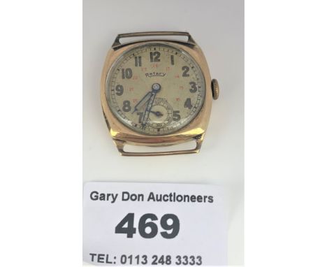 9k gold Rotary watch, no strap. Total w: 5.9 gms. Working