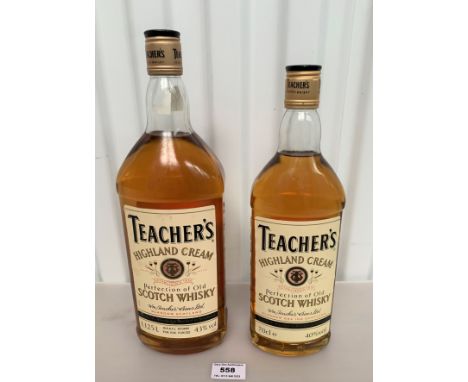 2 bottles of Teacher’s Highland Cream Scotch Whisky, 1.125 L and 70 cl