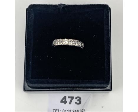 Unmarked white gold (probably 18k) diamond half eternity ring, size L/M (been resized), w: 5.7 gms. 8 x 16 pt old cut diamond