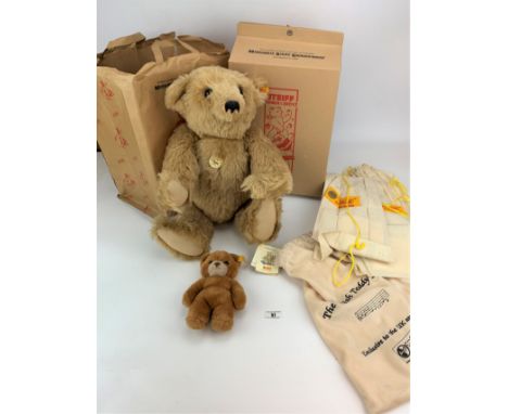 Boxed Steiff bear – Classic 1903 Teddy Bare 20” high, mini Steiff teddy 8” high and bags and leaflets