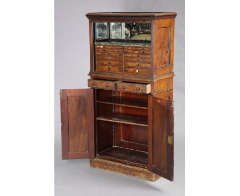 A late 19th/early 20th century mahogany &amp; burr-walnut dentist's cabinet featuring a mirrored upper section with grey marb