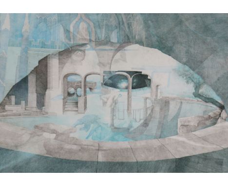ANTON KRAJNC (Austrian, b.1949). “Liquid As The Waters”, abstract study comprising elements of Bath “The Roman Baths, Pultene