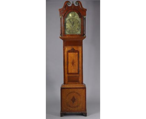 An early 19th century longcase clock, the 12” brass dial signed “Hatfield, Kibworth” in a circular boss to the arch, the engr