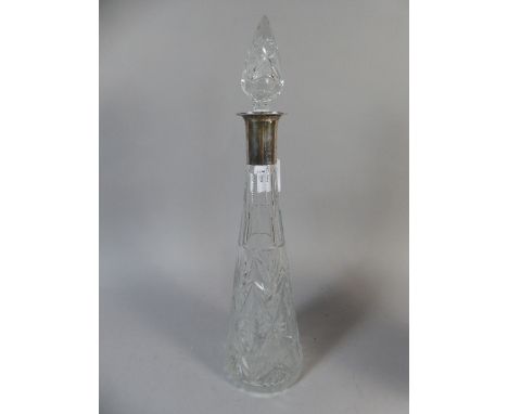 A Silver Topped Cut Glass Decanter Stamped 800 