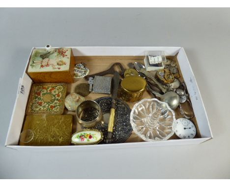 A Collection of Curios to Include Pocket Watch Movements, Compacts, Musical Box, Pocket Lighter Etc