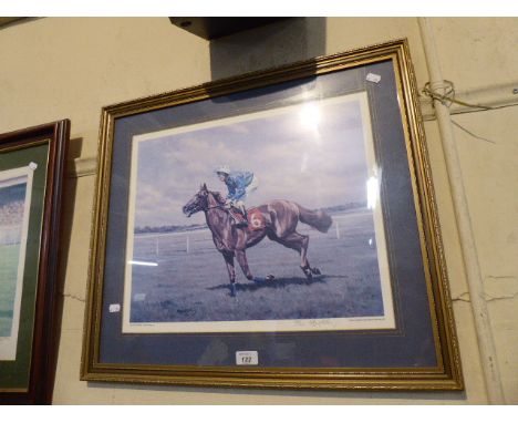 A Framed Limited Edition Roy Miller Print of Race Horse with Lester Piggott