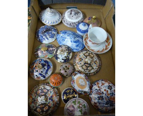 A Box of Nineteenth Century Decorated Ceramic Lids  
