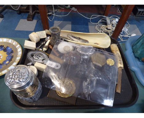 A Tray of Curious to Include Table Lighter, Cork Screw, Pairing Knife, Sugar Snips Etc