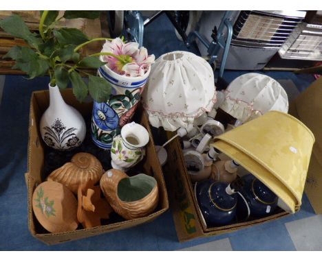 A Box of Ceramic Shell and Planters and a Box of Table Lamps and Shades
