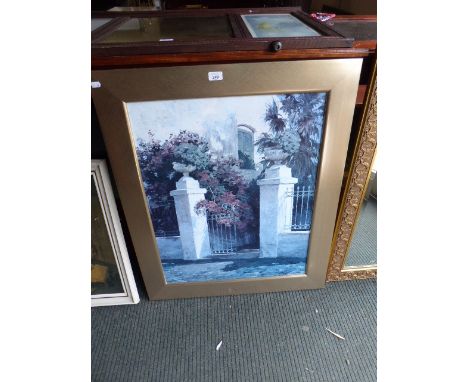 A Large Gilt Framed Print on Textured Paper, Entrance Gate