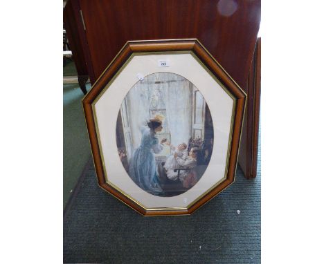 A Framed Octagonal Print, Mother and Children