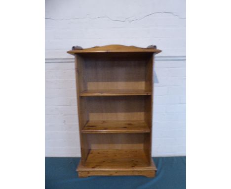 A Three Shelf Open Pine Bookcase with Gallery Top, 57cm Wide