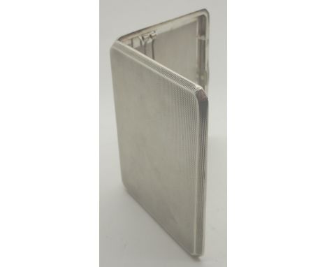 Hallmarked silver engine turned card case with gilt interior, 65g