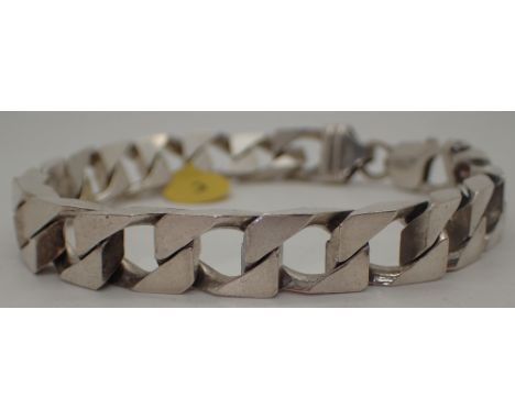 Sterling silver gents solid solitaire link curb bracelet