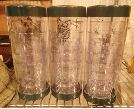 Three boxed hunting scene plastic shoot glasses