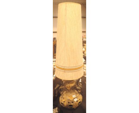 Retro West German lamp with large tapering cone shaped shade and pierced to the base 
