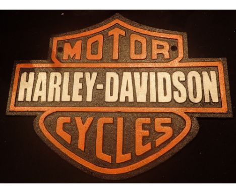 Cast iron Harley Davidson sign, L: 34 cm