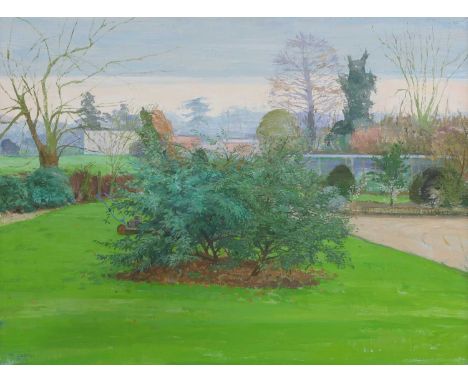 ▴ Margaret Green (1925-2003)View of a garden, possibly the artist's home near Stowmarket, Suffolksigned 'M.Green' l.l., oil o