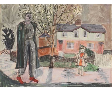 ▴ Edward Bawden RA (1903-1989)'Encounter on the Bardfield Road, Thaxted, Essex'signed and dated 'Edward Bawden 1954' l.r., pe
