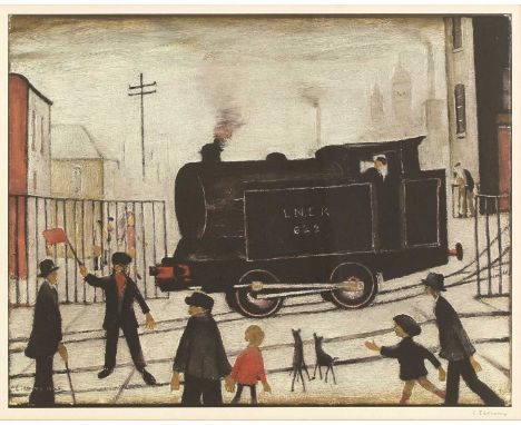 ▴ Laurence Stephen Lowry RBA RA (1887-1976)'The Level Crossing'offset lithograph in colours, signed 'L.S Lowry' l.r., in penc