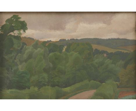 ▴ Henry Lamb RA (Australian-British, 1883-1960)Dorset landscape, near Durweston, 1920/1oil on board23.8 x 32.9cmProvenance: C