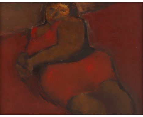 ▴ Will Roberts (1907-2000)'Woman in Red'signed, inscribed and dated 'Will Roberts/WOMAN IN RED/1966' verso, oil on board61 x 