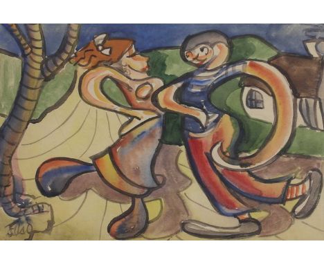▴ Gerard Dillon (Irish, 1916-1971)'Dancing at the Crossroads'signed 'Gerard Dillon' and inscribed with title verso, watercolo