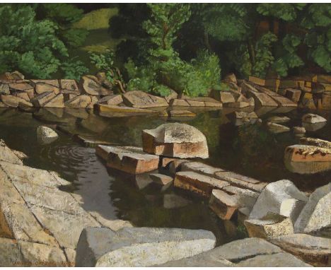 ▴ John Aldridge RA (1905-1983)'Rocks in a Pool in Richmond, Yorkshire'signed and dated 'John Aldridge, 1955', oil on canvas53