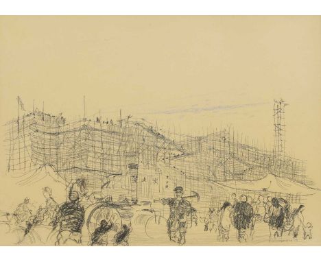 ▴ Paul Hogarth RA (1917-2001)Chinese building sitesigned and dated 'Paul Hogarth 54' l.r., pencil and coloured chalk36.5 x 50